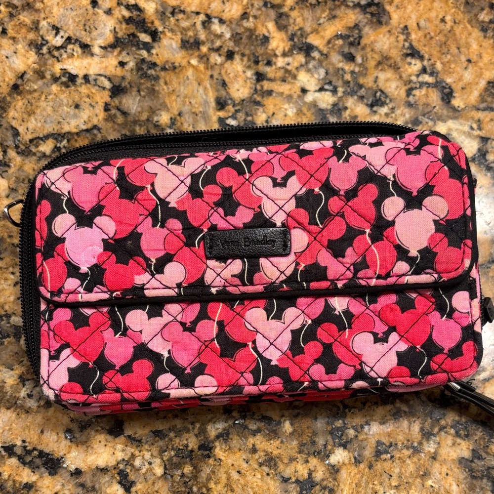 Disney Vera Bradley Pink and Black Mickey Balloons Quilted Wallet